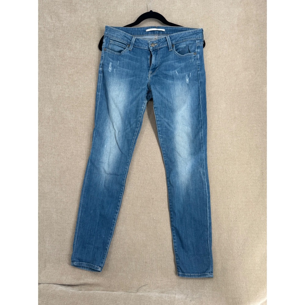 Vince Denim Skinny Jeans Medium Wash Blue Whiskered Stretch Size 29 Made in USA
